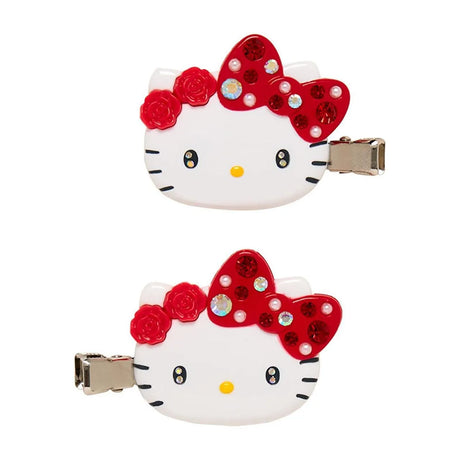 Sanrio三丽鸥碎钻刘海发夹红色Hello-Kitty 2枚
