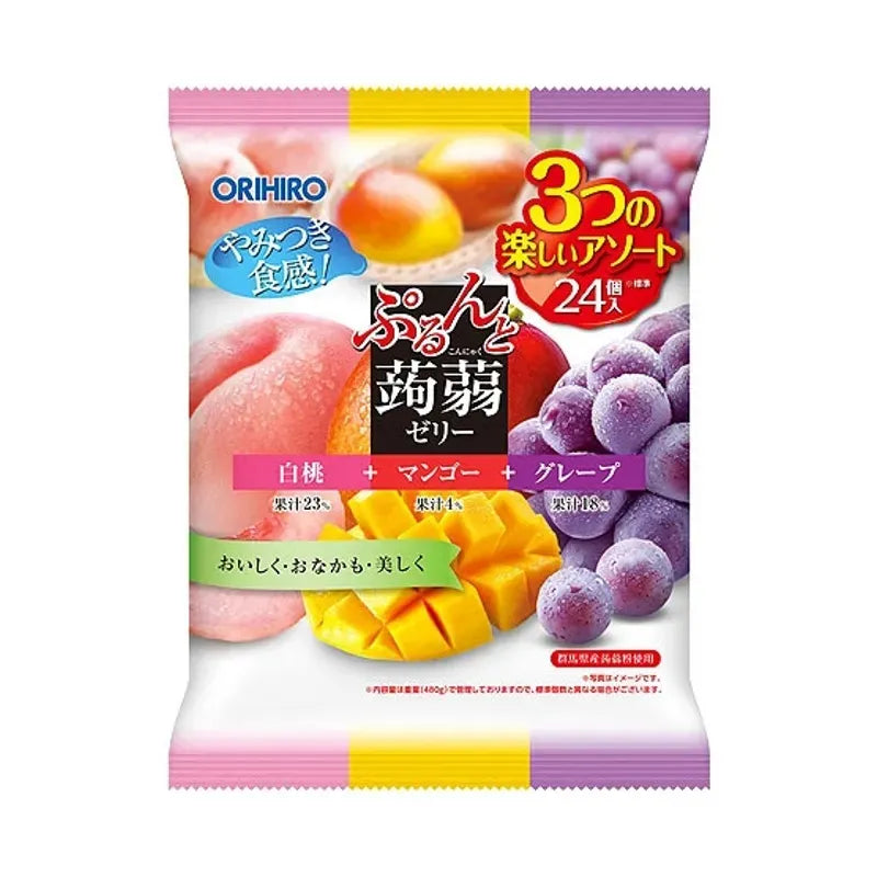 Orihiro蒟蒻果冻桃子+芒果+葡萄 24个