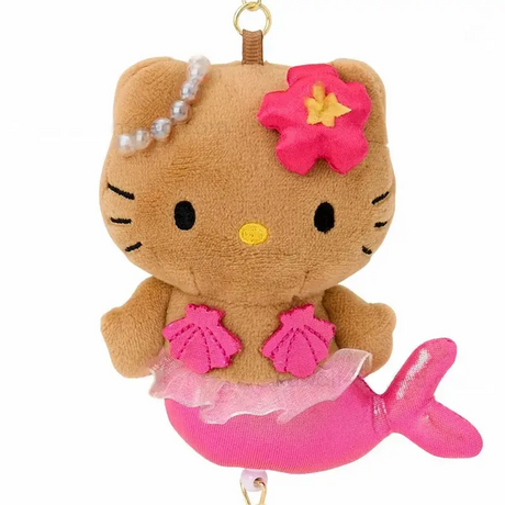 Sanrio三丽鸥绒毛玩偶伸缩钥匙圈Hello Kitty黑皮美人鱼