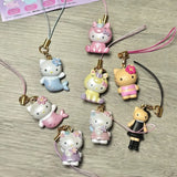 Sanrio三丽鸥Hello-Kitty树脂公仔手机吊饰套盒 8个