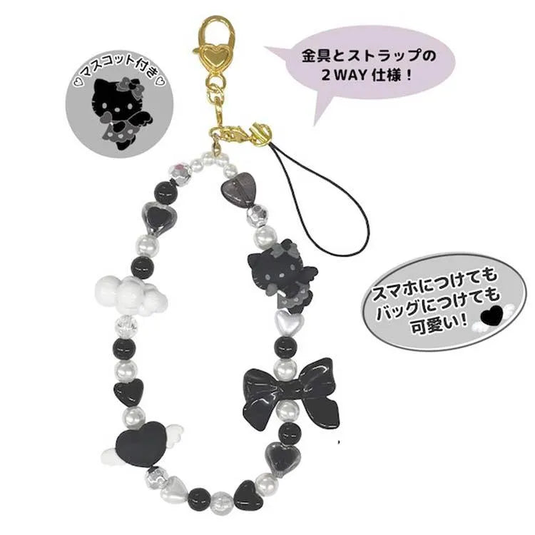 Sanrio Beaded Hand Strap Phone Charm Hello Kitty Black Angel