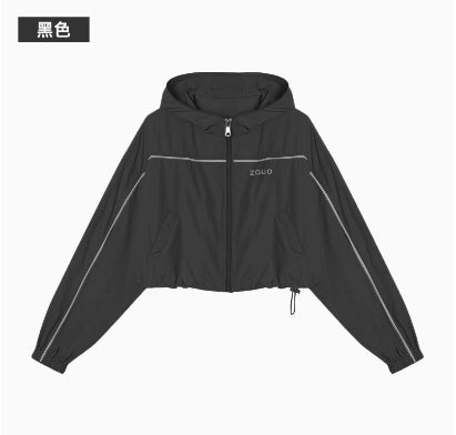 Zauo-防晒套装高街版上衣-黑色-M