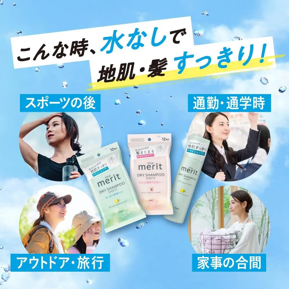 Kao花王Merit头发清洁免洗湿巾水蜜桃皂香 12枚