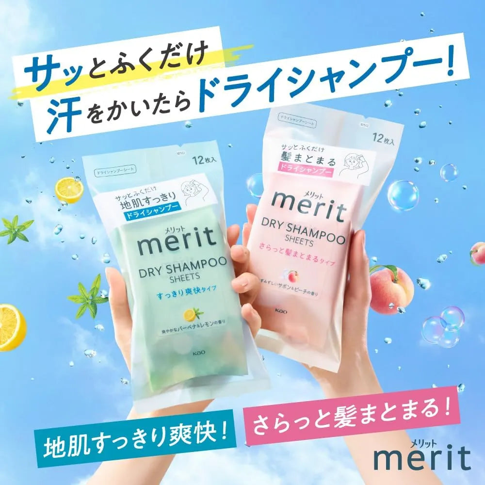 Kao Merit Dry Shampoo Sheet Smooth Hair Tightening Type 12pcs
