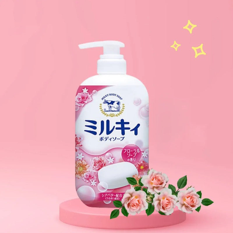 Cow牛乳石碱高保湿沐浴露粉红花香 500ml