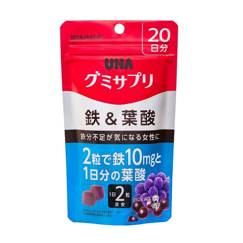 UHA Gummy Supplement Iron & Folic Acid Acai Mix Flavor 40pcs