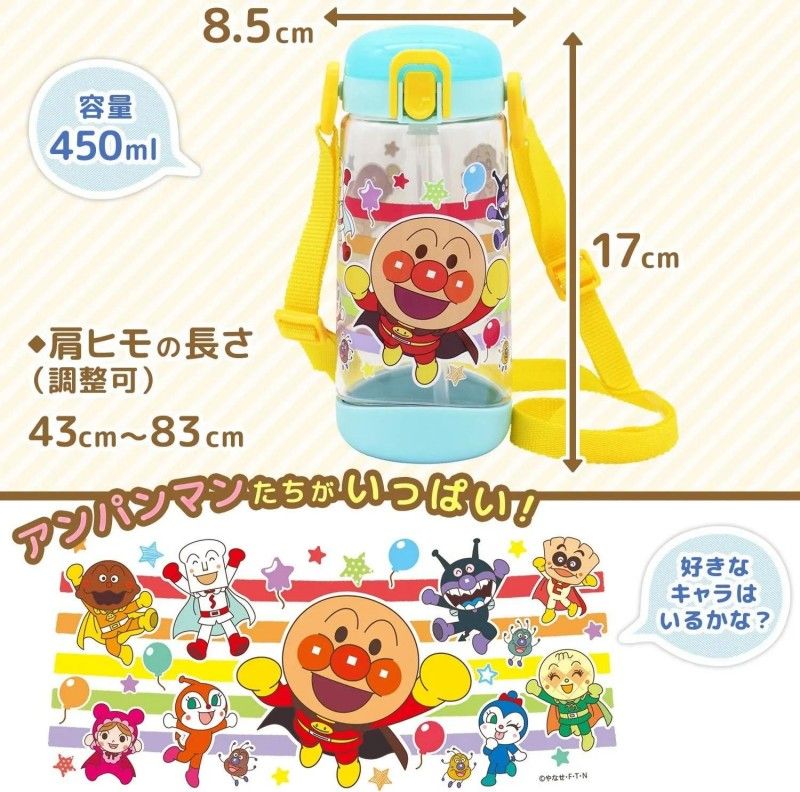 LEC Anpanman Clear Water Bottle Blue 450ml