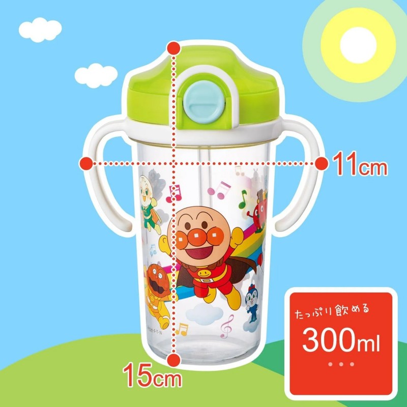 Lec Anpanman Clear Straw Mug Green 300ml