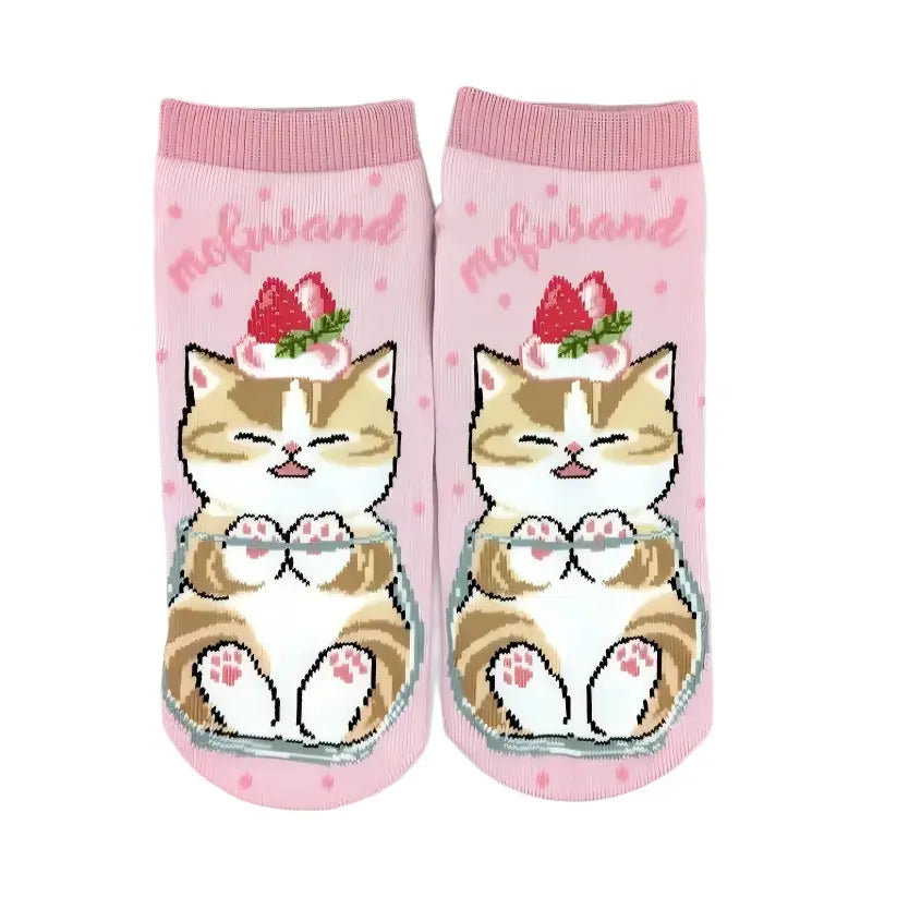 Mofusand Ankle Socks Cat Strawberry Parfait Pink