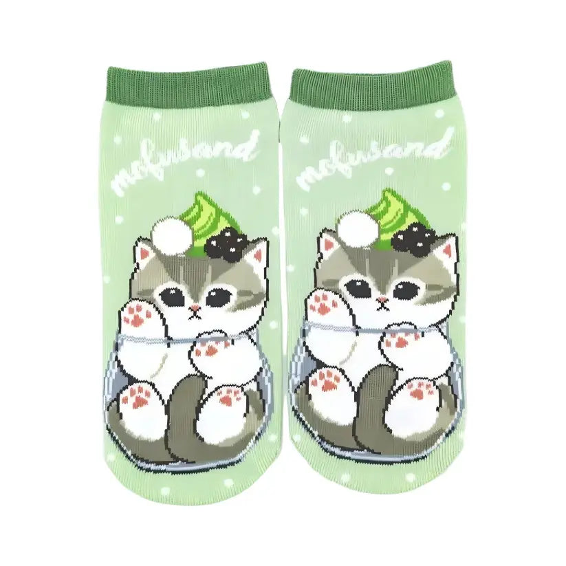 Mofusand Ankle Socks Cat Parfait Matcha