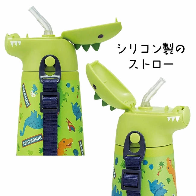 Skater Straw Stainless Steel Bottle Dinosaur 420ml