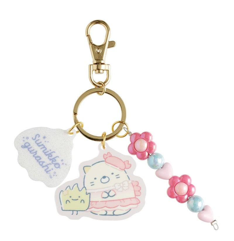 San-X Acrylic Keychain 3 Charm Sumikko Gurashi Penguin Lagoon Neko & Zassou With Beads