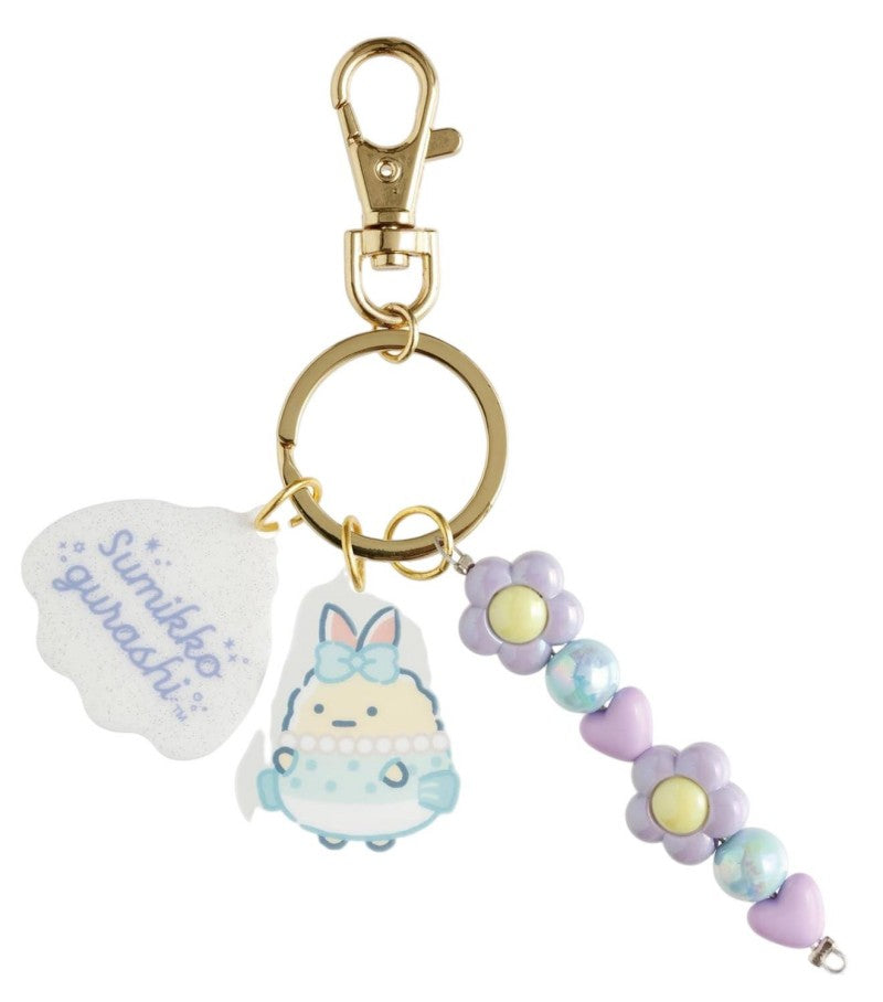 San-X Acrylic Keychain 3 Charm Sumikko Gurashi Penguin Lagoon Ebifurai No Shippo Fried Shrimp Tail With Beads