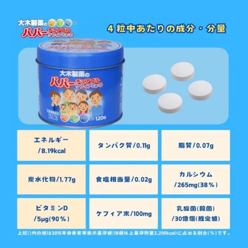 Ohkiseiyaku大木制药Papar开菲尔钙+维生素咀嚼片