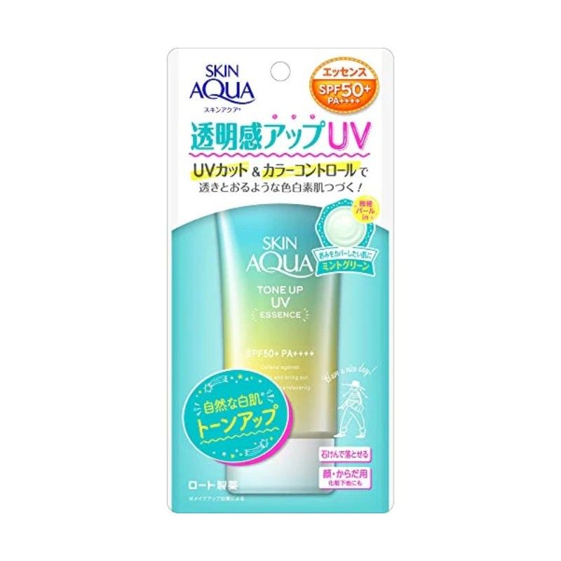 Rohto Skin Aqua Sunscreen Tone Up UV Essence SPF50+ Mint Green 80g