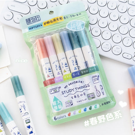 Jiwusha集物社护眼色荧光笔套装HP7255A春野色系 6支
