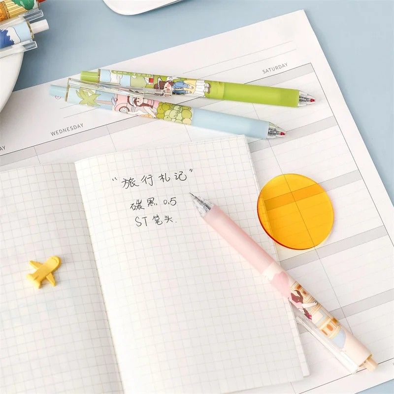 Jiwusha Black Ink Gel Pen Set Travel Diary 6pcs