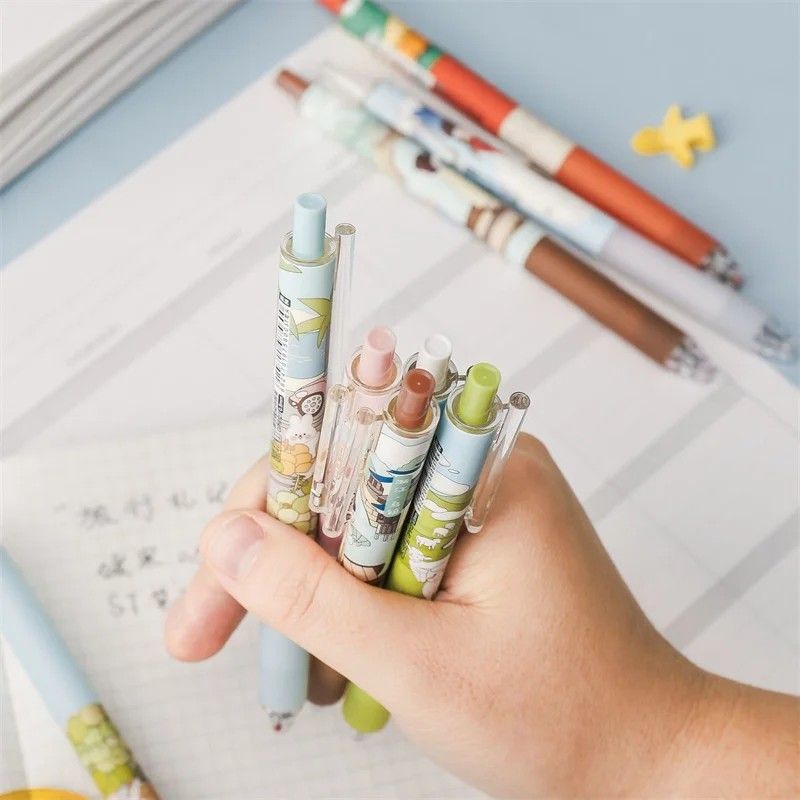 Jiwusha Black Ink Gel Pen Set Travel Diary 6pcs