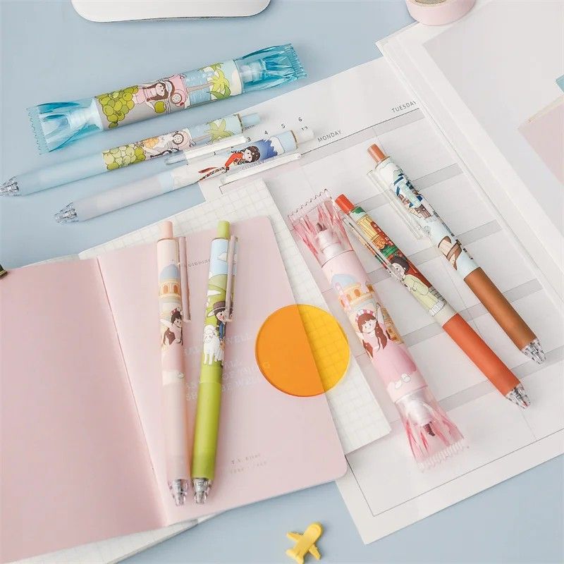 Jiwusha Black Ink Gel Pen Set Travel Diary 6pcs