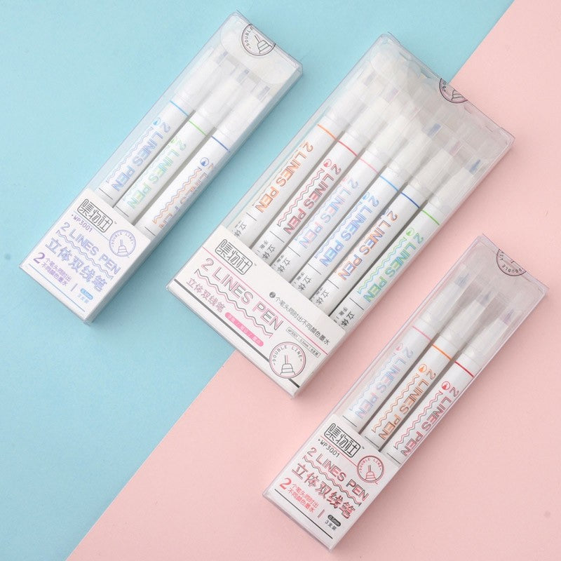 Jiwusha集物社立体双线笔绘图标记备注笔红色&黑色0.5mm 1支