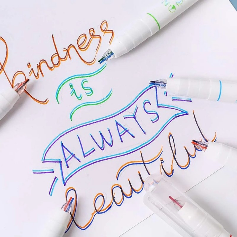 Jiwusha集物社立体双线笔绘图标记备注笔红色&黑色0.5mm 1支