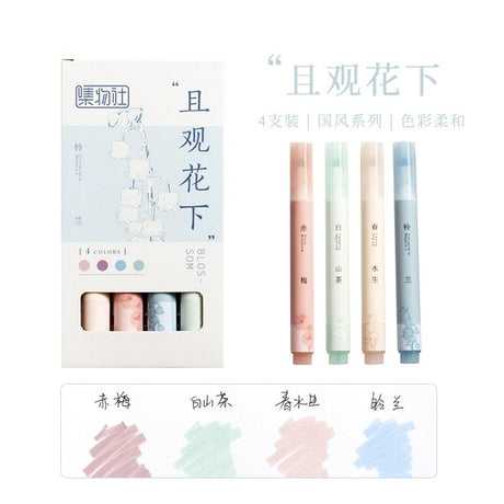 Jiwusha集物社护眼色荧光笔套装7257C且观花下 4支