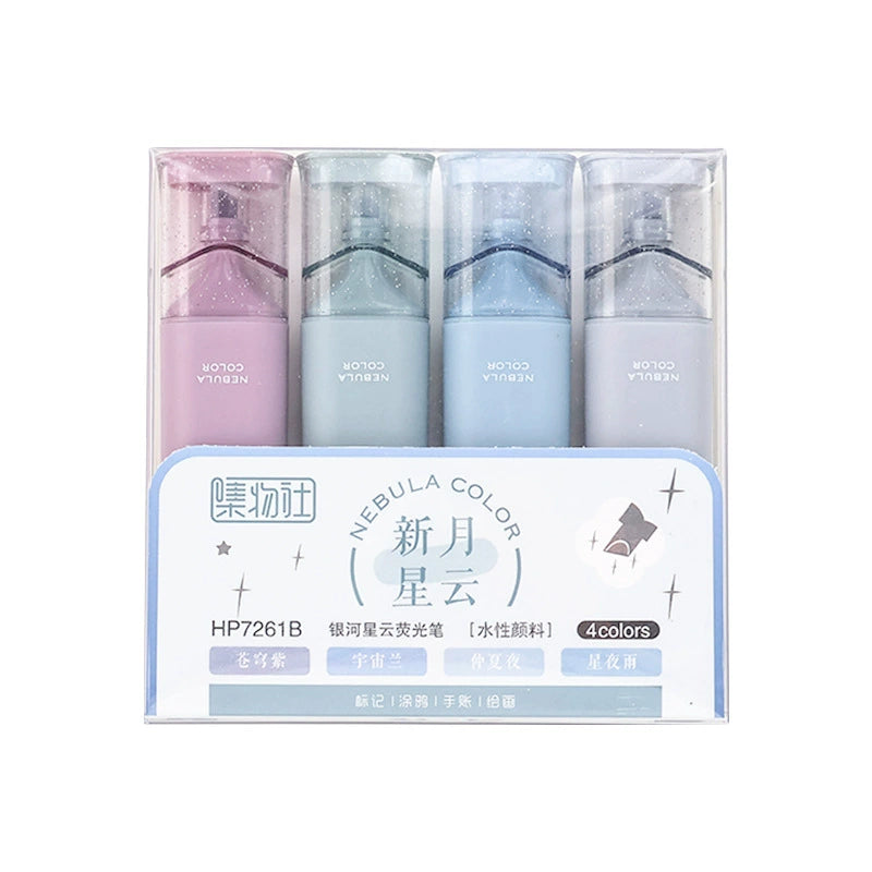 Jiwusha集物社银河星云闪光荧光笔套装新月星云7261B 4支