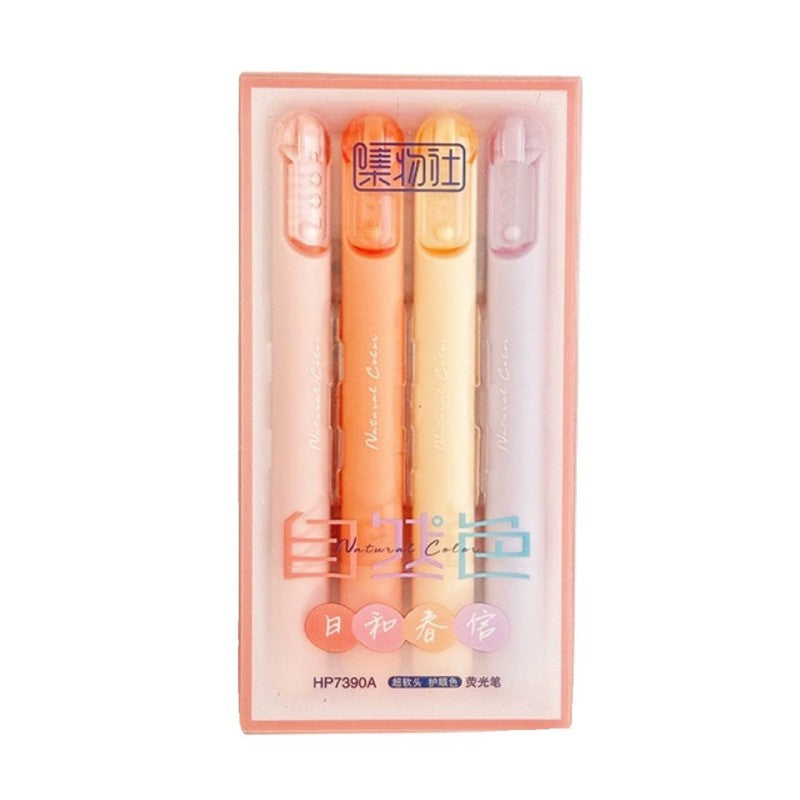 Jiwusha集物社自然色超软头荧光笔套装7390A 4支