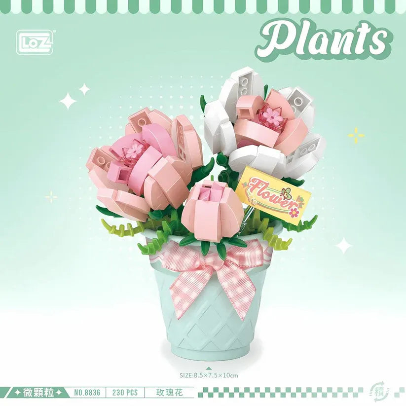 Loz迷你小花束积木玫瑰花NO.8836