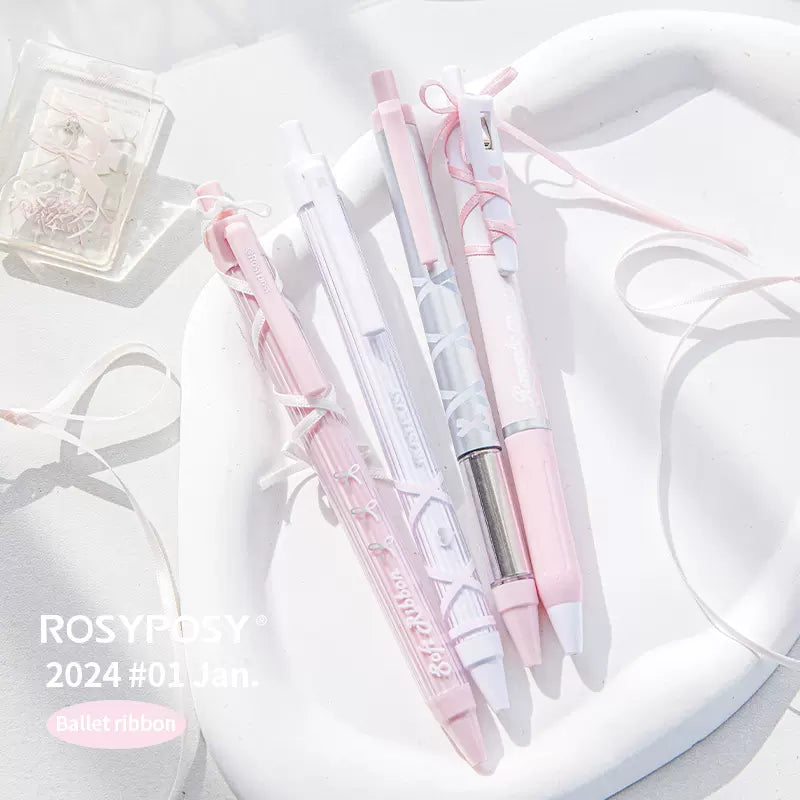 Rosy Posy Soft Ballet Ribbon Gel Pen Pink 4pcs