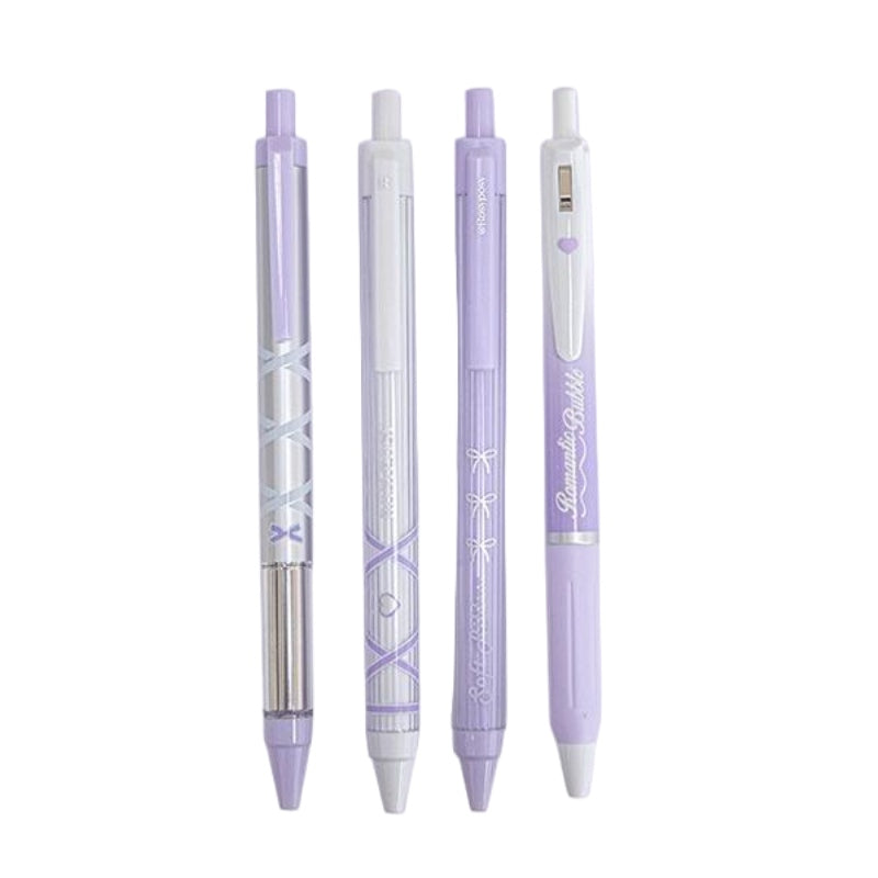 Rosy Posy Soft Ballet Ribbon Strap Gel Pen Purple 4pcs