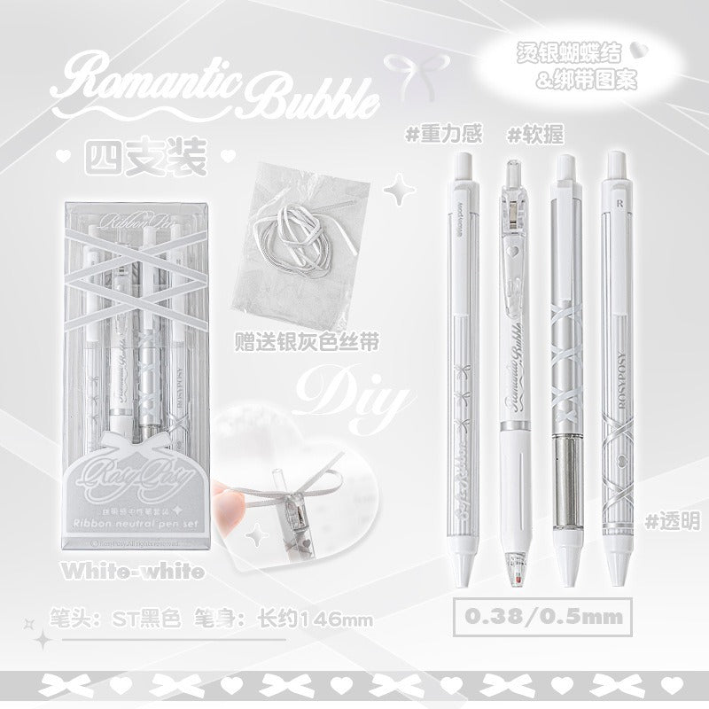 Rosy Posy Soft Ballet Ribbon Gel Pen White 4pcs