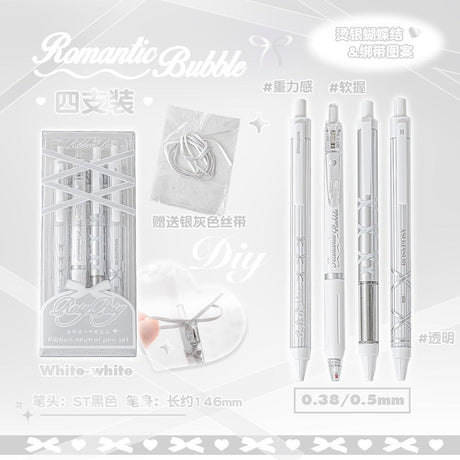 Rosy Posy Soft Ballet Ribbon Gel Pen White 4pcs