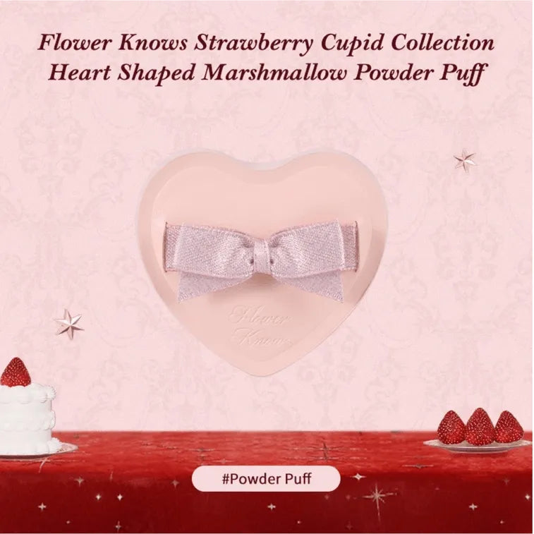 Flower Knows Strawberry Cupid Heart Shaped Marshmallow Powder Puff 1pcs