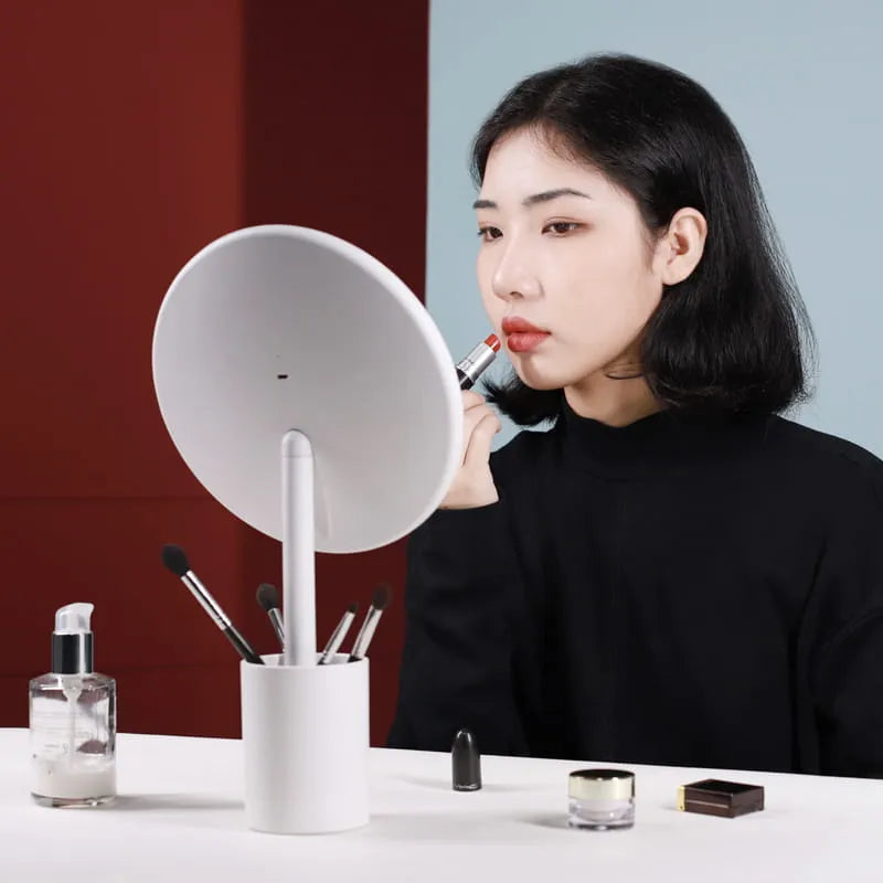 Muid笔筒充电台式化妆镜带灯乳白色