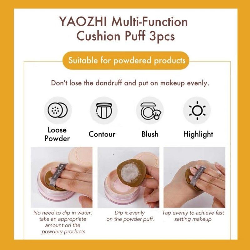 Yaozhi Multi Function Cushion Puff Coffee Bean 3pcs