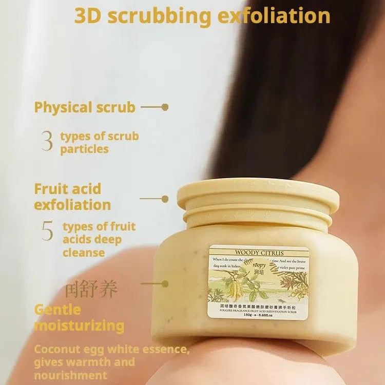 Roopy Fougere Fragrance Fruit Acid Body Scrub Magic White Wood Shadow 150g