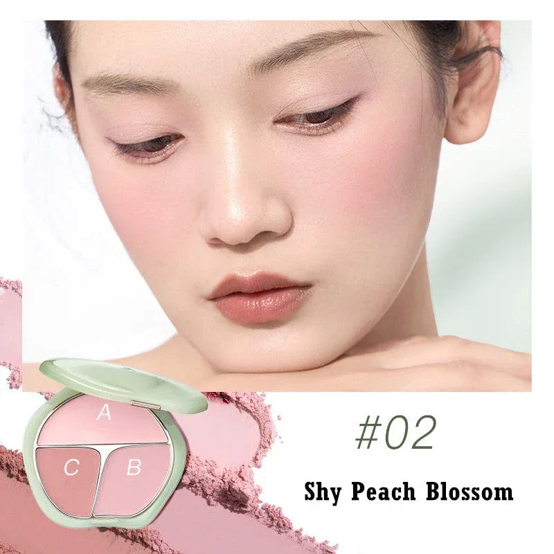 Timage彩棠争青流玉三色腮红盘#02桃羞