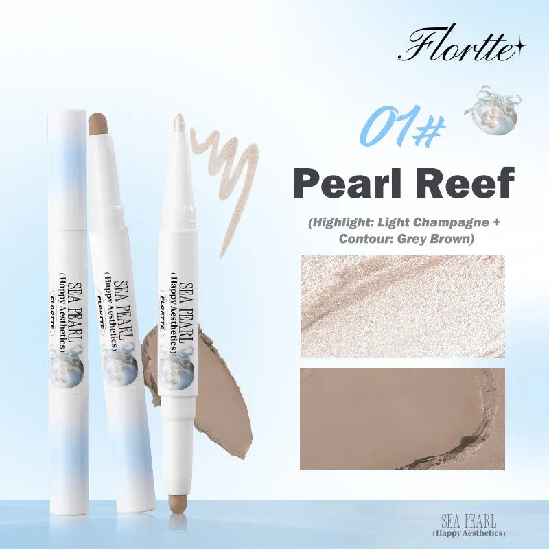 Flortte Glass Sea Dual-Ended Highlight & Contour Pen #01 Pearl Reef
