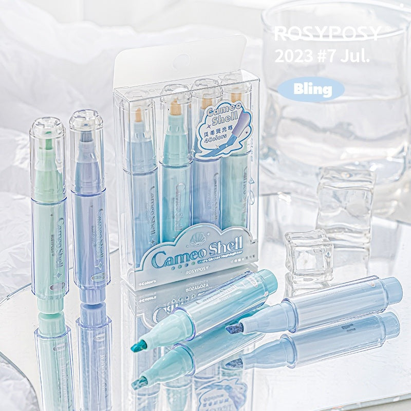 Rosy Posy Cameo Shell Glitter Highlighter Markers 4pcs