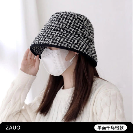 Zauo千鸟格渔夫帽