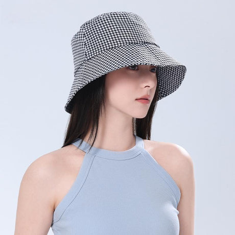 Zauo防晒渔夫帽子千鸟格防晒帽UPF50+