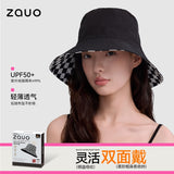 Zauo双面防晒渔夫帽黑白棋盘格子