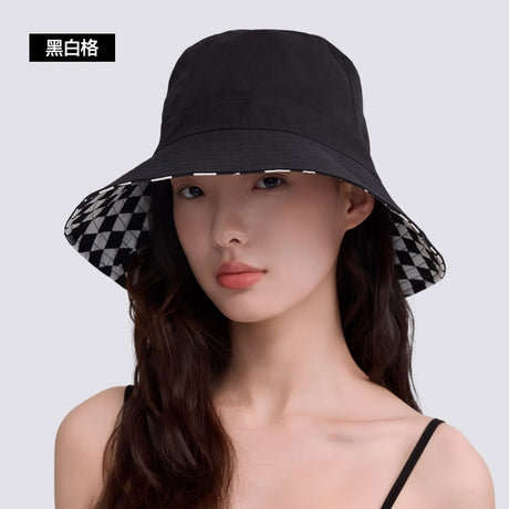 Zauo Reversible UV Protective Bucket Sun Hat Black & White Checkerboard