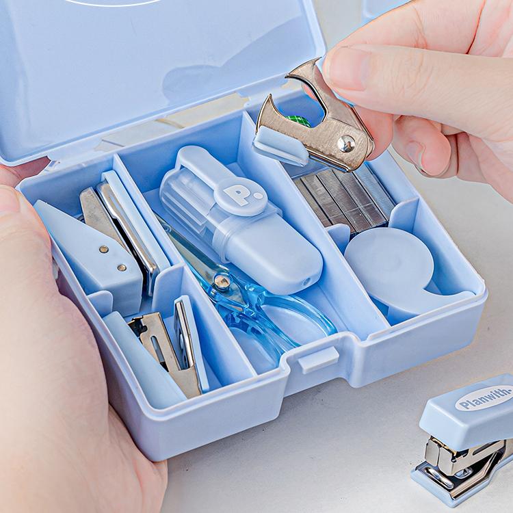 Planwith Mini Portable Stationery Tool Chest Kit Blue 8pcs