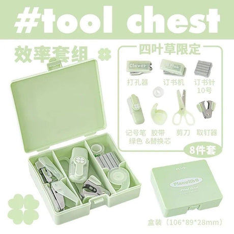 Planwith Mini Portable Stationery Office Tool Chest Kit Green 8pcs