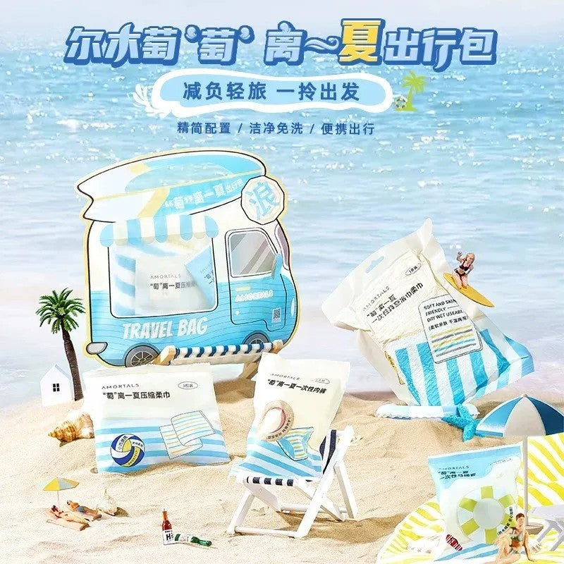 Amortals Disposable Travel Set (Bath Towel 1pcs + Soft Towel 5pcs + Toilet Seat Cover 1pcs + Disposable Underwear 1pcs)