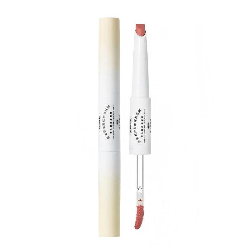 Flortte花落利亚彩虹泡泡双头唇线唇蜜笔#R01杏子琉璃色