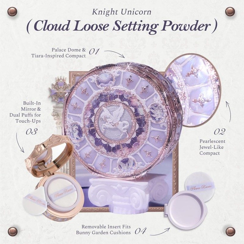 Flower Knows Knight Unicorn Cloud Loose Setting Powder (Case: Random Color + Refill: Translucent Fair))