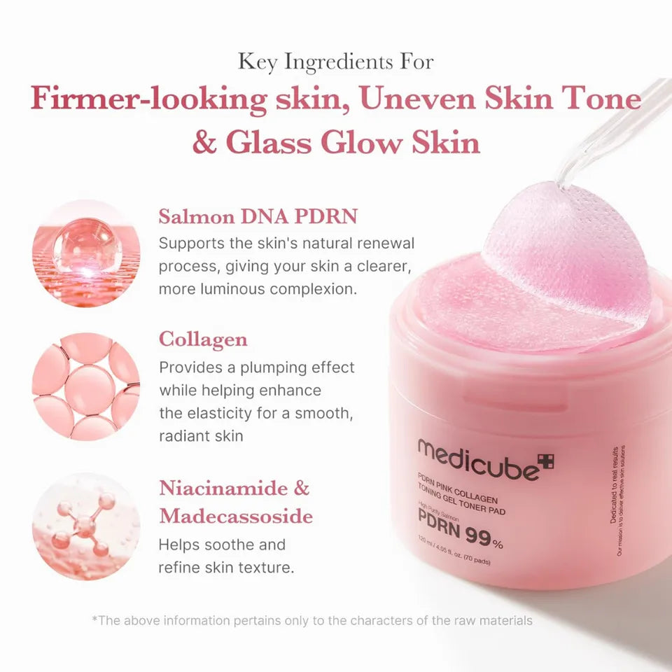 Medicube PDRN Pink Collagen Toning Gel Toner Pad 70pcs